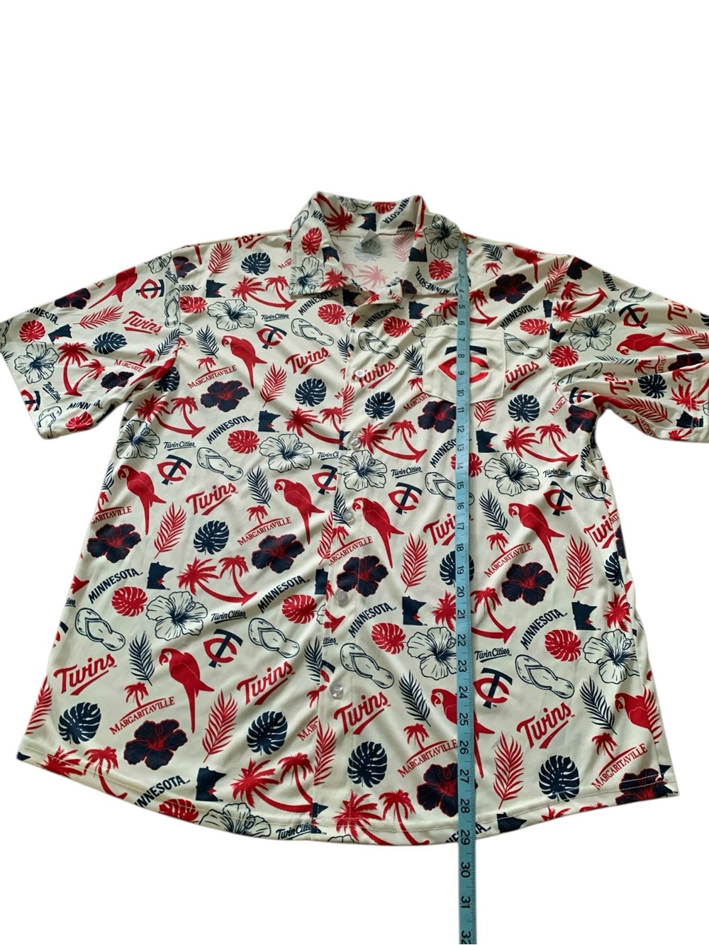 Margaritaville Minnesota Twins  Button-Up w/ Red & Navy Tropical Print - Picture 4 of 6